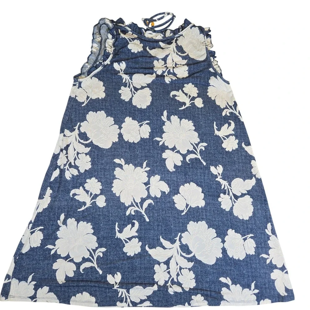 SJS‎ Floral Sleeveless Dress Womens Size L Ruffle Neck Beach Summer Casual